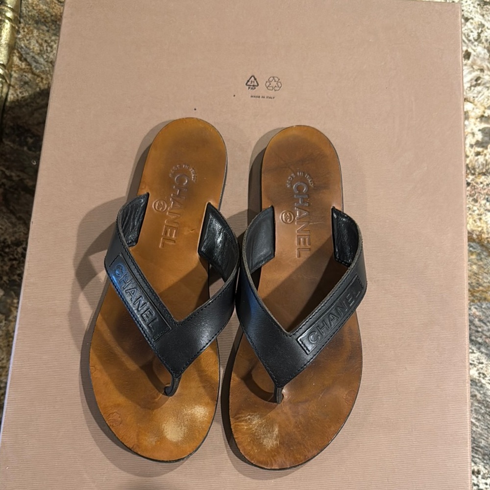 Chanel Black Leather Sandals